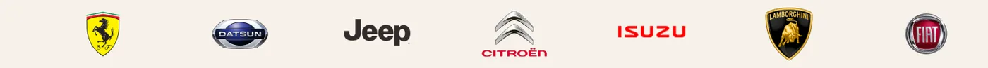 Trusted car brands - Ferrari, Datsun, Jeep, Citroen, Isuzu, Lamborghini, Fiat